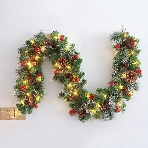 FAIRYAUSHOPYA Ghirlanda di Natale Illuminate,ghirlanda natalizia con luci a LED 180cm, Ghirlanda di Abete per Porta di casa,Festa di Nozze, per Interni ed Esterni,Decorazione Natalizia Giardino