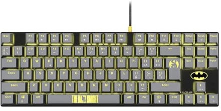 FRTEC - Tastiera meccanica TKL Batman con cavo anti-groviglio, QWERTY, collezione ufficiale DC, compatibile con PC, Mac, PS5, Switch, Xbox Series X/S, interruttore blu, tasti retroilluminati