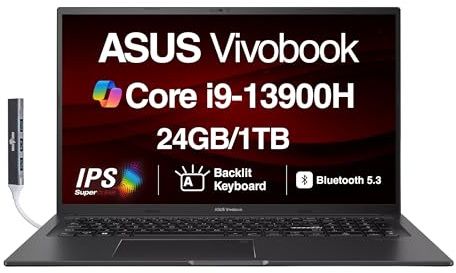 ASUS Vivobook K3704VA-DH96-S - Espansore porta USB DKZ per laptop 17X 17,3 (Intel i9-13900H 14-Core Intel i9-13900H, RAM 24GB, SSD PCIe 1TB, Intel Iris Xe, KB retroilluminato, impronte digitali, WiFi