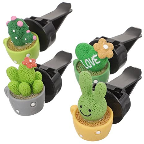 Vaguelly 4 Stück Kaktus-Parfümhalter Auto-Entlüftungsclip Sukkulenten Auto-Luft Sukkulenten- Auto-Sukkulenten Pflanze Lüftungsschlitz-Clips Auto-Luftauslass-Clip