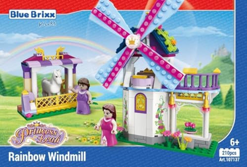 BlueBrixx Kids 107137 – Princess Leah: Regenbogenwindmühle aus Klemmbausteinen mit 210 Bauelementen
