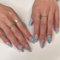 Faux Ongles Court MouyouGlow,Amande Shimmer Baby Bleu Paillette 3D Noeud Rhinestones Cœur Charm Coquette Press on Nails avec Colle à Ongles,Coréen Fake Nails