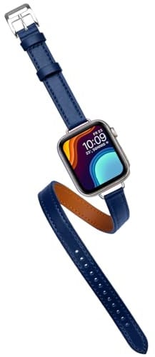 YISIWERA Leather Strap Compatible with Apple Watch Strap Women 38 mm 40 mm 41 mm 42 mm 44 mm 45 mm 49 mm Genuine Leather Double Tour Slim Watch Strap Bracelet for iWatch SE Series 9 8 7 6 5 4 3 2 1
