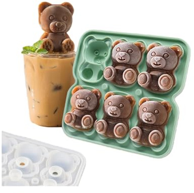 Nerien Bär-Eiswürfelform, Silikon, 3D-Teddybär-Eiswürfelform für Cocktail, Whiskey, Bourbon, langsam schmelzend, 6 Löcher, wiederverwendbar, große Eisformen, lustige Formen, niedliche