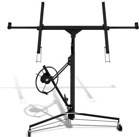 Ikodm Elevador de placas plegable XXL para placas, altura de trabajo regulable de 132 a 335 cm, ancho máximo de 294 cm, 68 kg de carga, 3 ruedas, color negro
