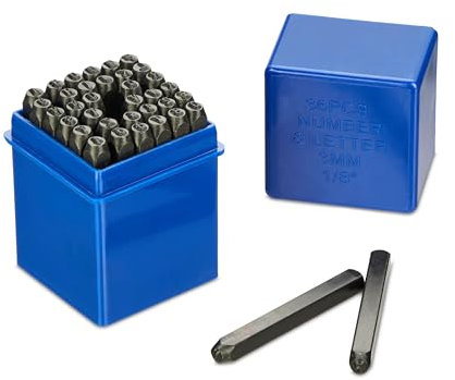 Relaxdays Alfabeto de Estampación de 36 Piezas, Troqueladores 3 mm, para Piel y Metal, Letras y Números, Acero, Negro