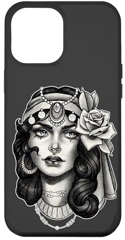 Hülle für iPhone 15 Pro Max Pretty Girl x Gypsy x Wahrsagerin x Rose Blackwork Flash