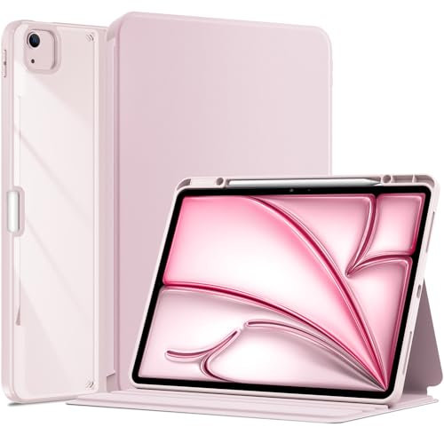ProCase for iPad Air 13 Inch Case (2025/2024) M3/M2 & iPad Pro 12.9 inch 6th/5th/4th/3rd 2022/2021/2020/2018; Transparent Back Protective Folio Cover Shockproof Smart Case with Pencil Holder-Pink