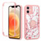 Yoedge Kickstand Phone Case for iPhone 12 6.1, 360°Rotatable Magnetic Ring Holder Cases,Full Body Shockproof Silicone TPU Back Cover with Built-in Screen Protector, Cherry Flower