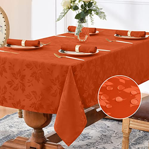 Romanstile Tischdecke Herbst 320x140 cm orange abwaschbar rechteckig Luxuriös Jacquard-Damast Muster wasserabweisend Tischtuch Tafeltuch für Geburtstag,Oktoberfest,Biertisch,Esszimmer,Herbstdeko,Party