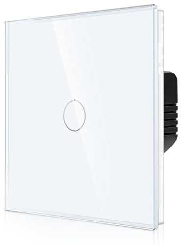 CNBINGO 2-Way Touch Light Switch - White Wall Switch with Glass Panel and Status LED Backlight - No Neutral Wire Required - Only Pair with This 2-Way Switch Series - 1 Gang