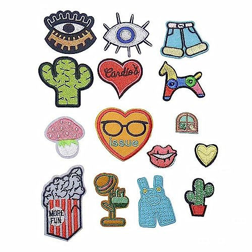 Applikationen, Aufnäher for Aufbügeln, 15 Stück, Stickerei, Stoffaufkleber mit Liebesmotiv, Popcorn-Dekoration, Augen, Kleidungsaufkleber, Aufnäher, aufnäherbar, for Aufbügeln, Lochreparatur for Kinde