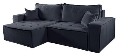 Kaiser Möbel, Ecksofa mit schlaffunktion, mit Bettkasten, Schlafsofa Bohoo, Designer Sofa, Modern Design Couch, Polsterecke, Freistehend, Stoff Raven Graphit Links