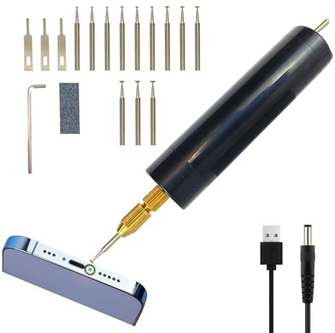 Cell Phone Damaged Screw Extractor Kit, Handheld Electronic Cut Set for Small Screw,12 Heads for 4 Size, USB 5V Power Supply, iPhone Repair,Screw Extractor for iPhone/Laptop/Pad/Cell Phone