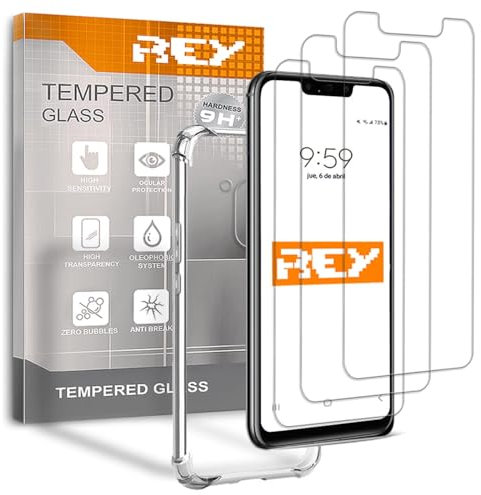 REY 3X Protector de Pantalla y Funda Anti-Shock para Huawei Mate 20 Lite, Cristal Vidrio Templado y Silicona TPU de Alta Resistencia