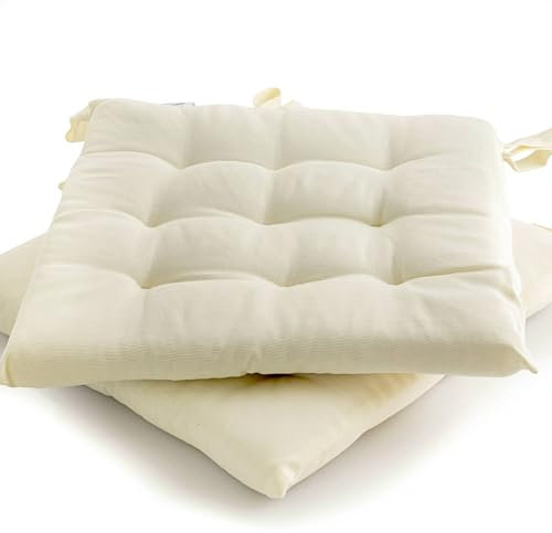 etérea 2er Set Sitzkissen Outdoor 40x40 mit Bändern - Stuhlkissen Creme für Gartenstuhl & Innenbereich - waschbare Sitzauflagen Gartenmöbel - 2 Stück Kissen 40x40 cm - Creme