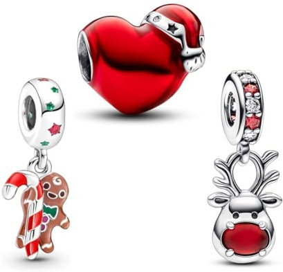 PHCLASY Weihnachten Charms Herz Familie Bead Zirkonia fit Der Größte Teil Europas Armband&Halskette,Schmuck Charms für Damen Kombination-04