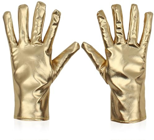Kurze Goldener Handschuhe Kostüm Lederhandschuhe, Cosplay Opera Party Bühnenhandschuhe, Handschuhe für Bühnenauftritte Damen Herren Party Kostüm Handschuhe, Mottoparty, Halloween, Fasching Karneval