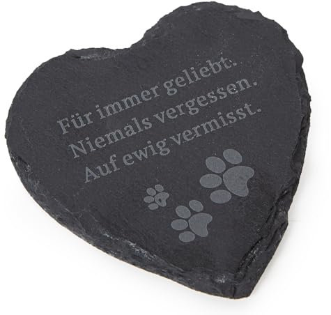 Logbuch-Verlag kleines Herz Gedenkstein Andenken an verstorbenen Hund Katze Haustier Grabstein für Tiere 12 x 12 cm Schieferplatte grau