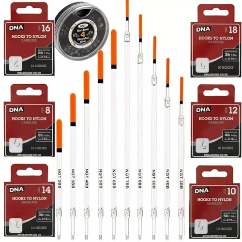 10x Waggler Floats Coarse Fishing Set, 60 Pre-Tied Hooks to Nylon (Sizes 8-18), Non-Toxic Split Shots, Easy Setup, Ideal for Fishing Tackle