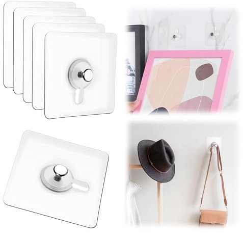 Klebehaken Bilder, Drill Free Adhesive Hooks, Transparent Klebehaken Bilderhaken Ohne Bohre, Bildaufhänger Selbstklebend Klebehaken Wand für Bilder Poster Fotos Gemälde, Küche, Bad, Türwand (6pcs)