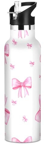 Kids Water Bottle for School 20 Oz, Kids Stainless Steel Water Bottle for Travel or School, BPA-Free, Cute Pink Bow