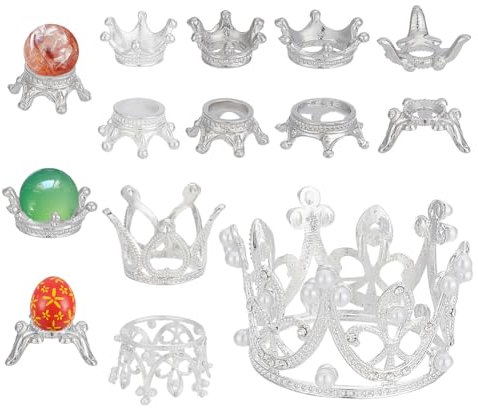 AHANDMAKER 14 Stück 6 Stile Metall Kristallkugelständer Kugelhalter In Kronenform Silberner Globus Steinständer Zur Präsentation von Glaskugeln Natursteinen Und Murmeln