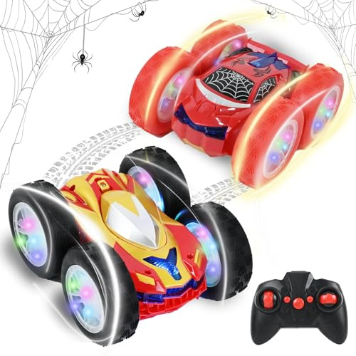 PATEMZON Ferngesteuertes Auto, RC Stunt Auto, 360° Drehung Zweiseitiges Spielzeugauto, 2.4GHz Spider Monstertruck mit Coole Lichter und Austauschbaren Reifen, Geschenk Geburtstag Junge Mädchen (Rot)