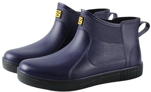 LOIJMK Stivali di gomma da uomo, corti da giardino, impermeabili, stivaletti da lavoro, stivali in gomma, stivali da pioggia, stivali di sicurezza, antiscivolo, Blu, 42 EU