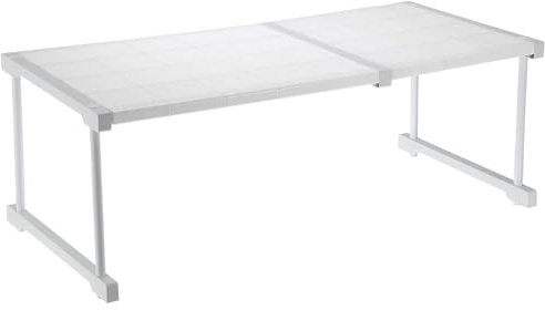 sourcing map Expandable Cabinet Tension Shelf 67cm to 88cm Adjustable Closet Organizer 32cm x 42cm Flower Pattern Table Storage Rack for Wardrobe Cupboard Kitchen Bedroom
