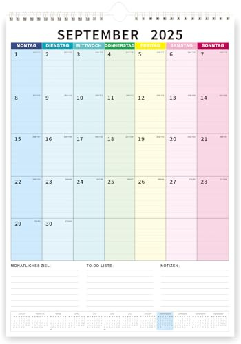 Saiwiimody Wandkalender 2026 groß 43 x 31 cm Kalender September 2025 bis Dezember 2026 Bunter Famillienplaner mit Ferien Monatskalende Jahreskalender Planung für Zuhause, Büro und Familie ﻿