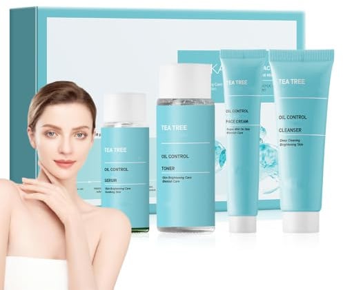 Tea Tree Face Skincare Sets - Facial Care Kits - Skin Care Sets & Kits with Face Cleanser, Toner, Serum,Cream - Control Oil Skin Care Set for Oily Skin