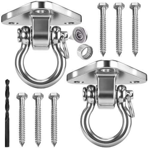 2er Deckenhaken Schwerlast, 180° Edelstahl Drehbar Schaukelhaken mit kugelgelagertem, 680 kg Kapazität Aufhängung für Hängesessel Hängematte Yoga Sandsack Boxsack, Indoor Outdoor Deckenhalterung