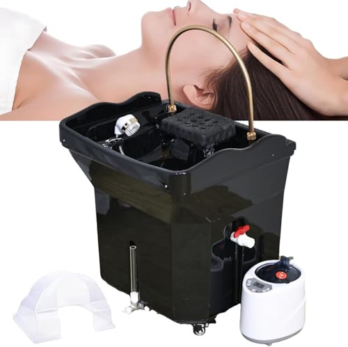 YOIZO Lavacabezas Peluqueria con Tanque 60L, Lavacabezas Portatil para Casal con Ruedas, Lava Cabezas con Inhalador Vapor y Cubierta Vapor, Apto Para Spa Capilares y Salones de Peluquería, Negro