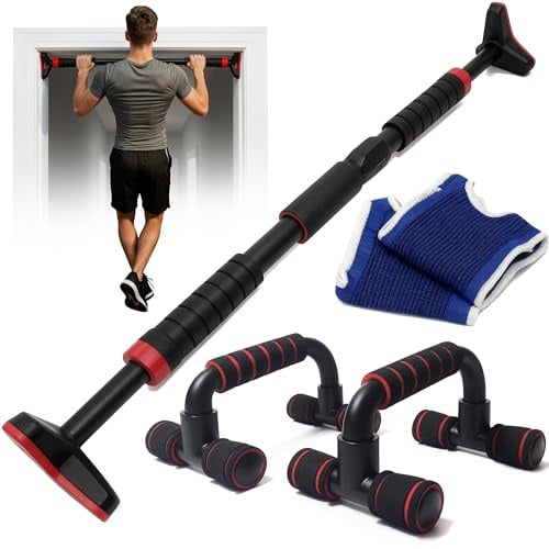 Barre de traction porte ou murale sans perçage 69-107cm et poignées pour pompe et gants, sport maison