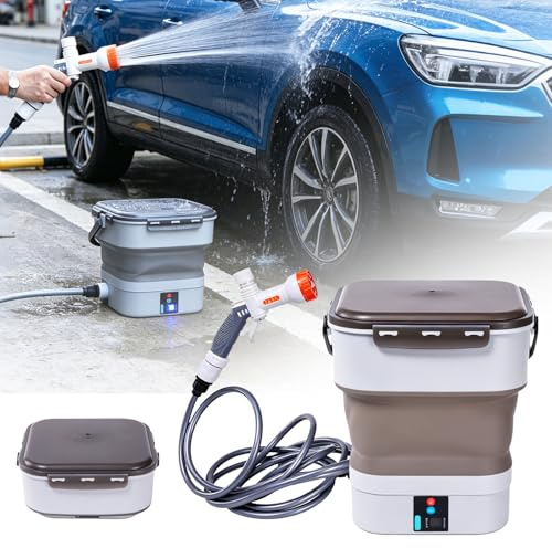Idropulitrice Portatile, Detergente Pieghevole per Esterni Mobile con Ugello 5 in 1, Serbatoio d'acqua: 12L, Spruzzatore Elettrico Multiuso a Pressione per Doccia da Campeggio, Pulizia