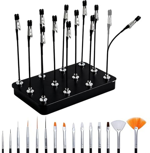 12-Piece Spray Paint Holder and 15-Piece Brush Set, Professional Model Painting Stand Kit, Model Making Tools for Airbrushes and Gundam Hobby Model Assembly