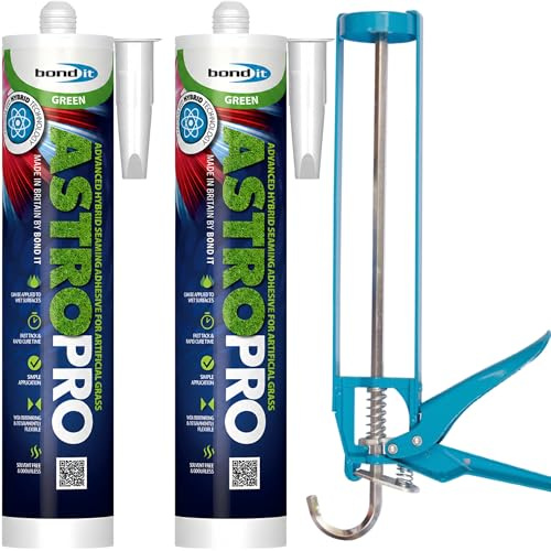 Bond It Astro Pro Green Artificial Grass Adhesive 2 Pack (310ml Each) with Sealant Gun – High Tack Elastic Hybrid Glue for Astro Turf Seaming & Artificial Grass to Concrete Bonding