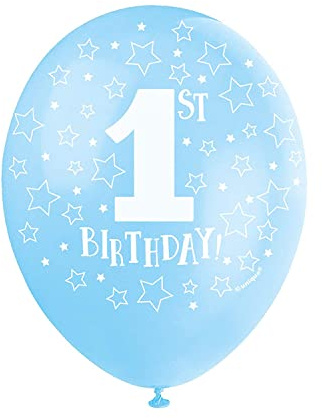 1st Birthday Blue Latex Balloons (30cm) Pack of 5 - Festive & Fun Party Decorations