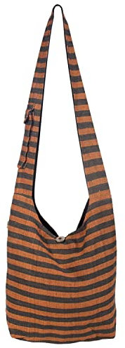 Vishes Gestreifte Umhängetasche Beuteltasche Grob Gewebte Baumwolle Innentasche Damen Herren Unisex braun-orange