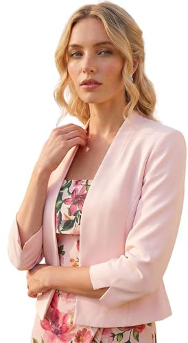 Roman Bolero Jacket for Women UK Ladies Shrug Tailored Rochette Suit Blazer Formal Wedding Guests Crepe Crop Stretch Smart Cover Up Office Work Slim Edge to Edge