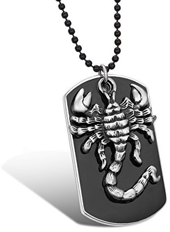 JewelryWe Schmuck Skorpion Hundemarke Dog Tag Anhänger mit 70cm Kette, Herren Halskette Kugelkette, Schwarz Silber