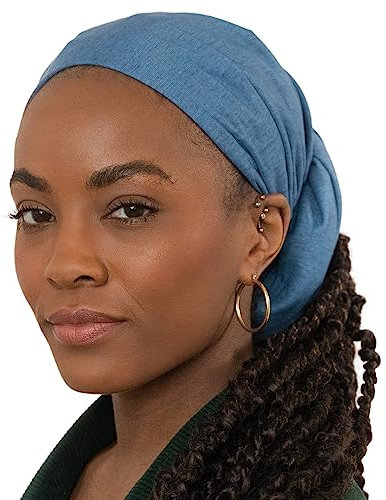 Olivia Sylx Afrikanisches Kopftuch – Kopftuch & Headwrap für Damen – Jersey-Haarschal für schwarze Frauen – weich & atmungsaktiv, Hellblauer Denim, Einheitsgröße