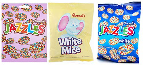 Jazzles & Chocolate White Mice Party Bundle 3 x Large 140g Bags of Hannah's Candy Sweets from Kingdom Supplies Milk & White Choc
