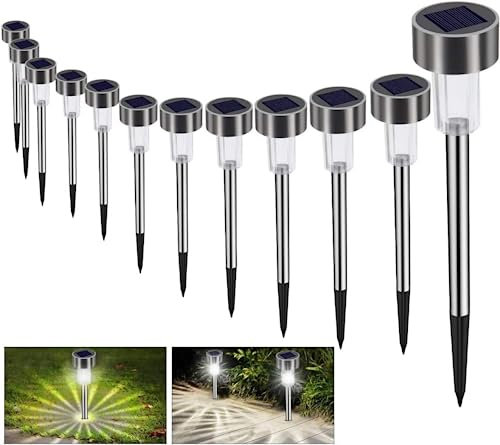 Lampe Solaire Jardin Exterieure au Sol Bawoo 12pcs Lampes Jardin Etanche Lampe Sans Fil LED Décoration Eclairage Solaire Extérieur Blanche Froide Pour Chemins Pelouse Automatique Rechargeable