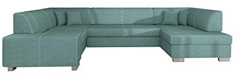 MOEBLO Ecksofa mit Schlaffunktion mit Bettkasten Couch U-Form Polstergarnitur Wohnlandschaft Polstersofa mit Ottomane Couchgranitur - HANA U (Blau (Jasmine 73), Ecksofa Rechts)