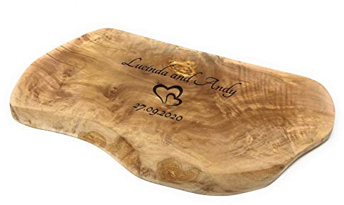Personalised Olive Wood 40cm Chopping Board - Hearts Design - Engraved Couples Wedding Gift