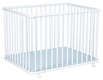 Geuther Laufstall Belami Plus - einfach zerlegbares Laufgitter, TÜV geprüft, aus Holz in Weiß, Dekor: Mint, Größe: 76 cm x 97 cm