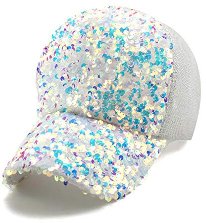 Herren Kappe Hut Sommer Frauen Baseball Cap Pferdeschwanz Hut Mode Pailletten Glänzende Hüte Mesh Sun Visor Snapback Caps Für Outdoor-Aktivität-White_Sequins
