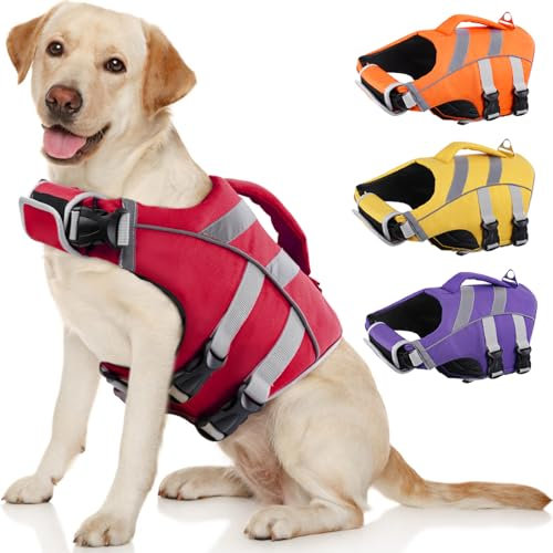 Kuoser Schwimmweste Hund, Haltbarkeit Hundeschwimmweste, Hervorragender Auftrieb Schwimmweste Hund klein groß mittel,Hohe Sicherheit hundeschwimmweste große Hunde Rot XXL